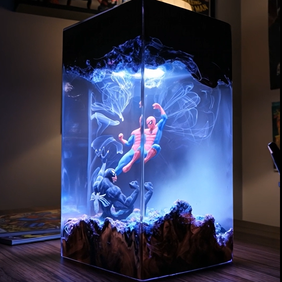 Handcrafted Spider Man & Venom Resin Lamp